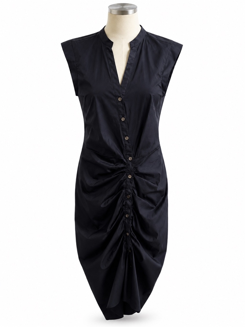 Veronica Beard Women’s Ruched Midi Tank Shirt Button Dress Size 2 Black